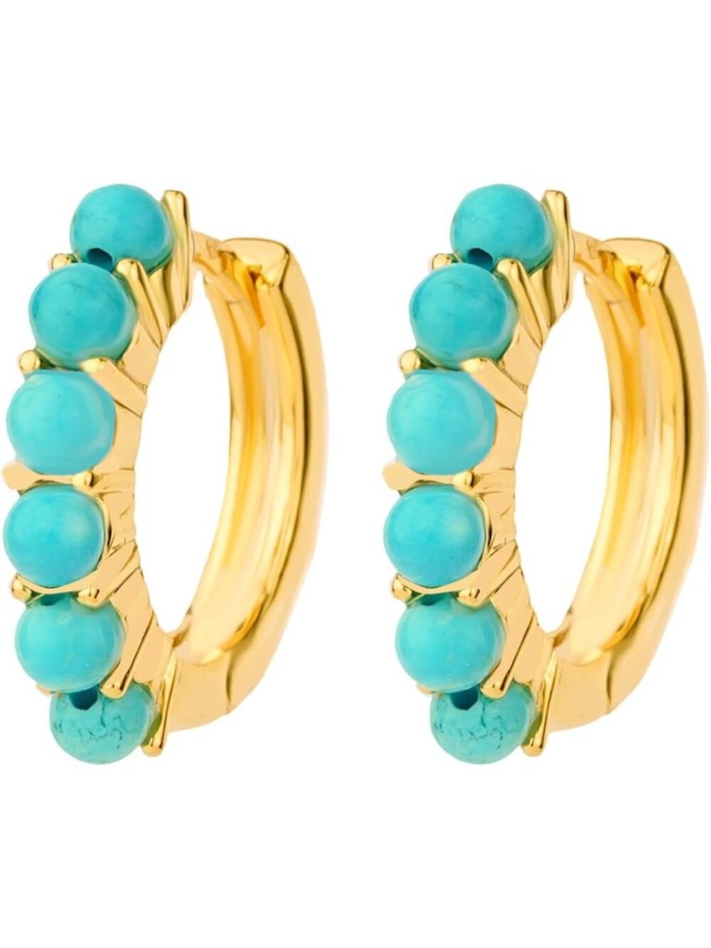 Natural Aquamarine Hoop Earrings for Women 14k Gold Plated Gemstone Turquoise